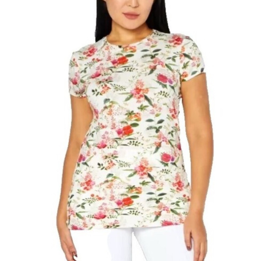 Ted Baker London Pink and Green Floral Short Sleeve Top